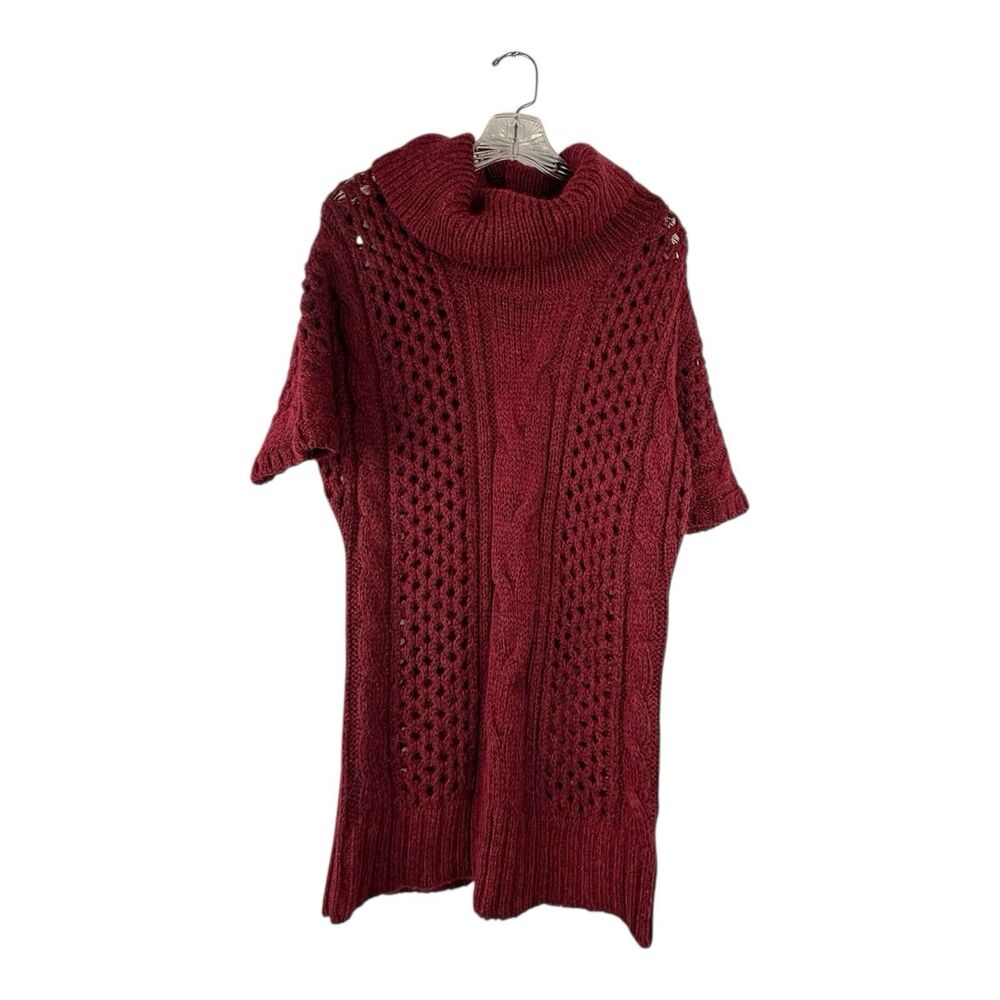 VIP Wool Alpaca Sweater Size M Short Sleeves Turtle Neck  Long Over Hip Burgundy